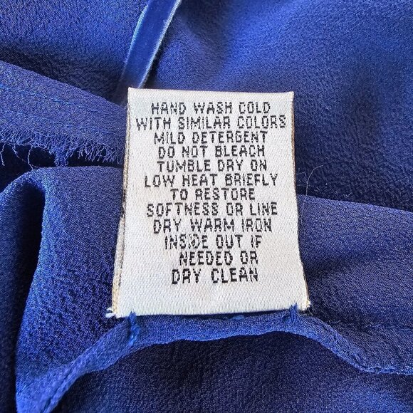 Go By GoSilk Blue Silk Long Sleeve Blouse With Drawstring Neckline, Size Medium - Picture 6 of 11